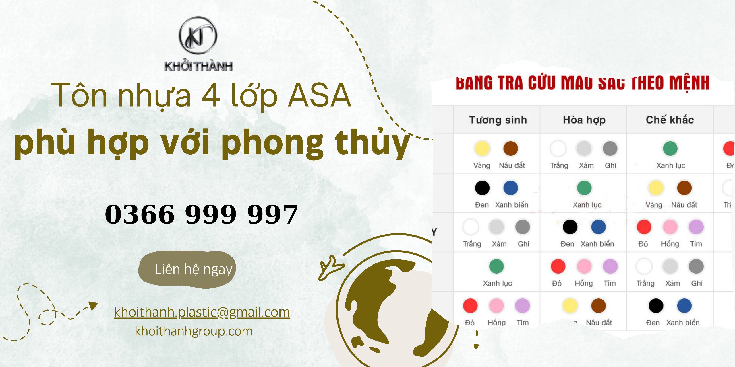 màu sắc tôn nhựa 4 lớp ASA phù hợp với phong thủy