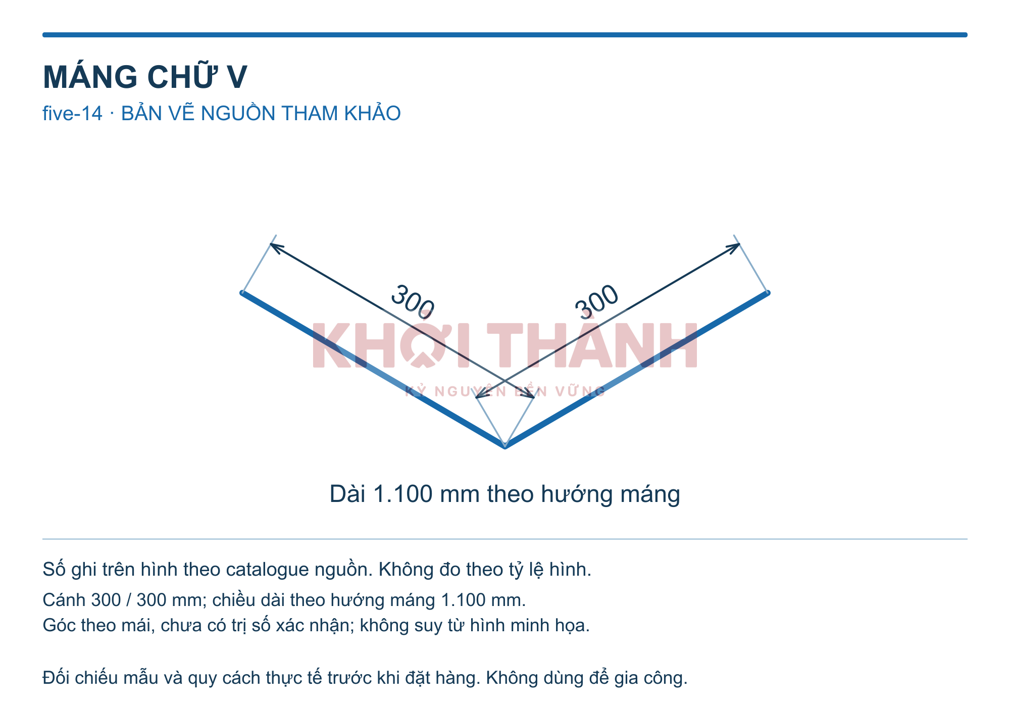 Bản vẽ tham khảo máng chữ v trong catalogue Khởi Thành – bản vẽ tham khảo nét xanh