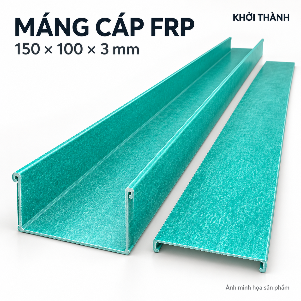 Máng cáp FRP có nắp 150 × 100 × 3 mm — ảnh minh họa