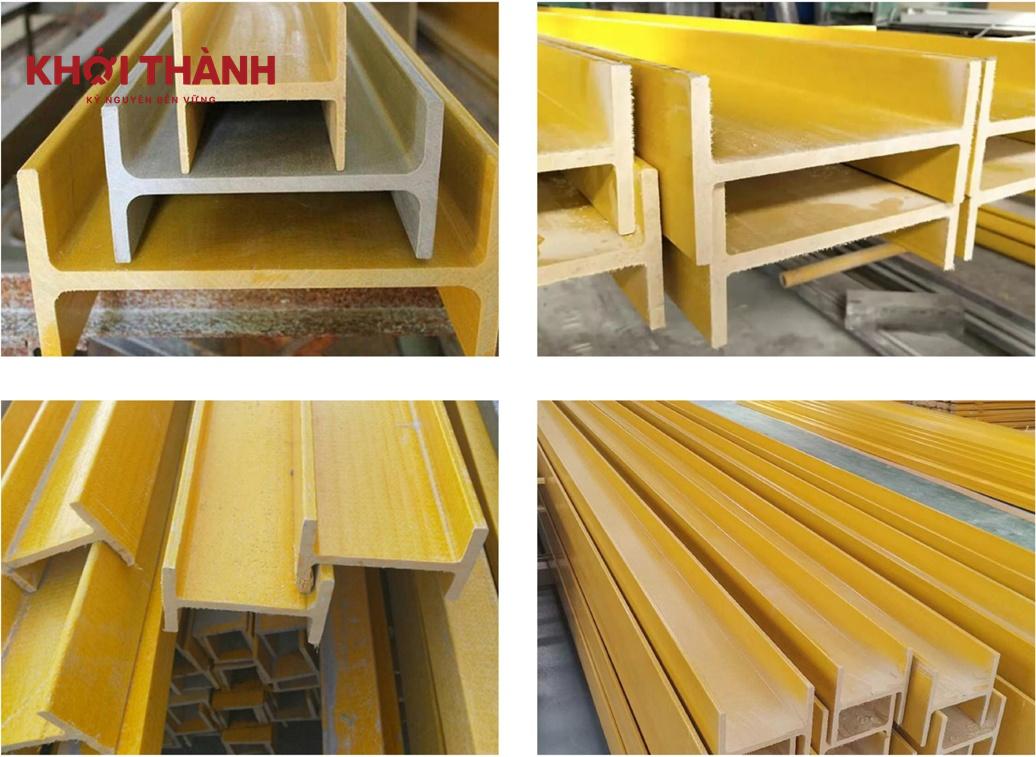 Dầm H composite FRP màu vàng được giới thiệu trong catalogue Khởi Thành